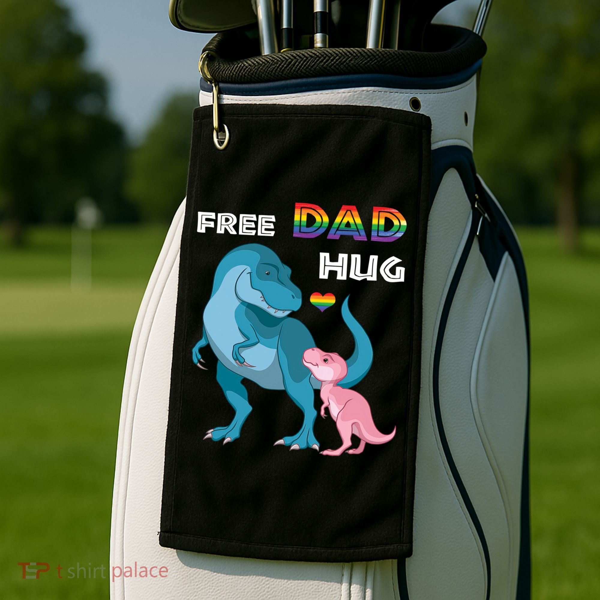 Free Dad Hugs Dinosaur Rainbow Lgbt Pride Month Fathers Day Gift Golf Towel