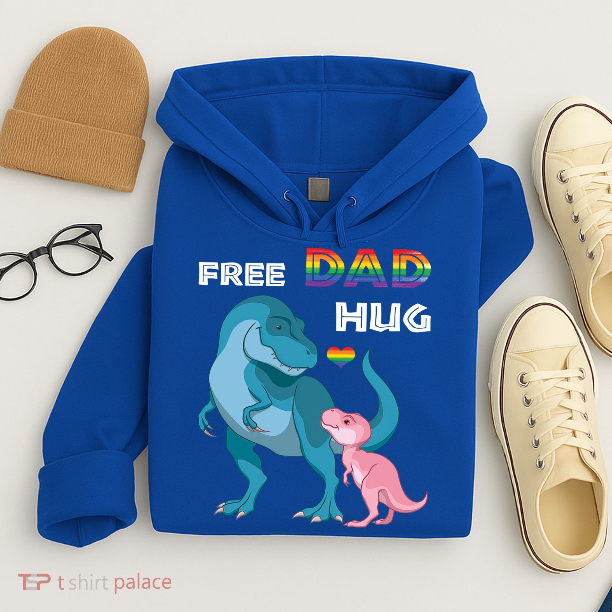 Free Dad Hugs Dinosaur Rainbow Lgbt Pride Month Fathers Day Gift Hoodie