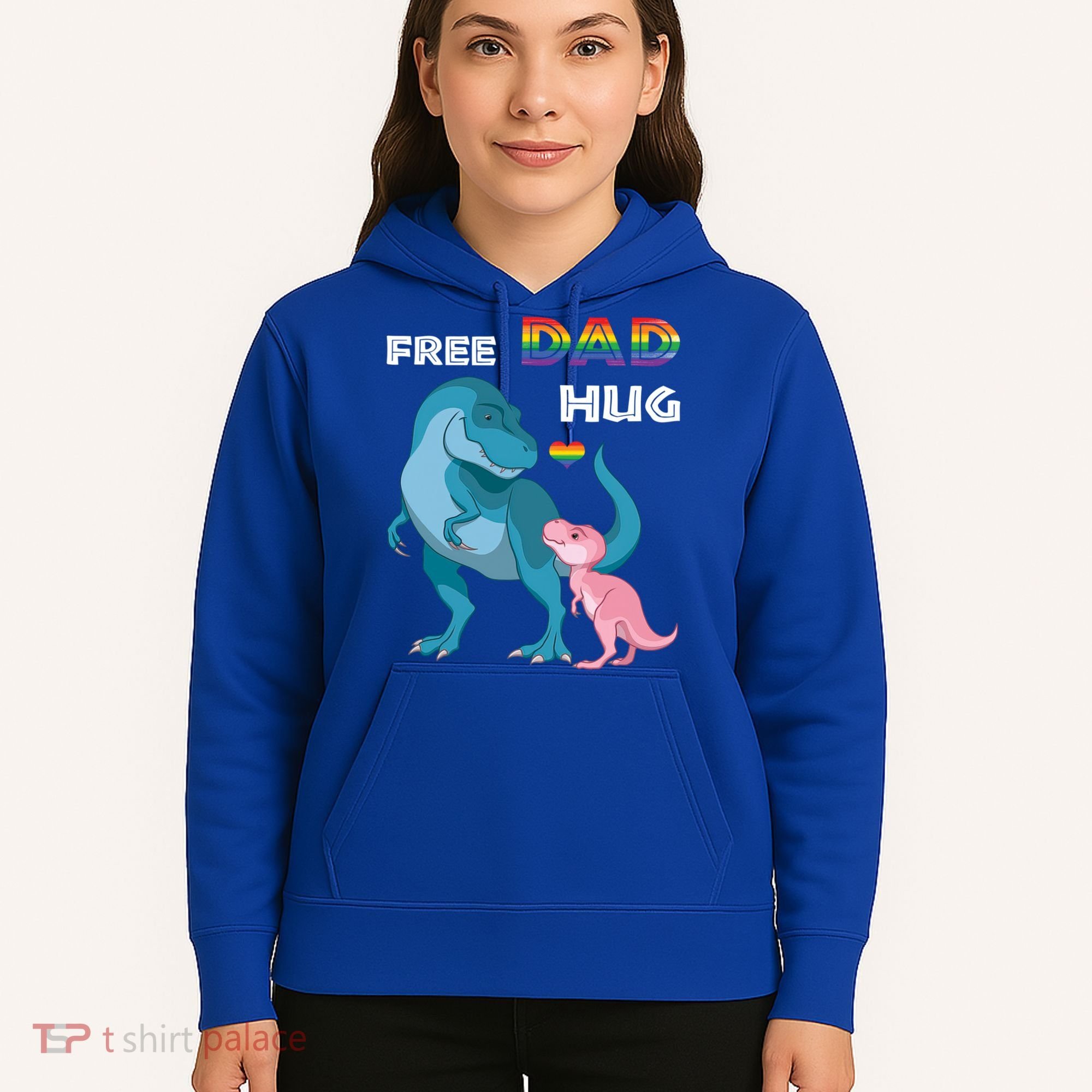 Free Dad Hugs Dinosaur Rainbow Lgbt Pride Month Fathers Day Gift Hoodie