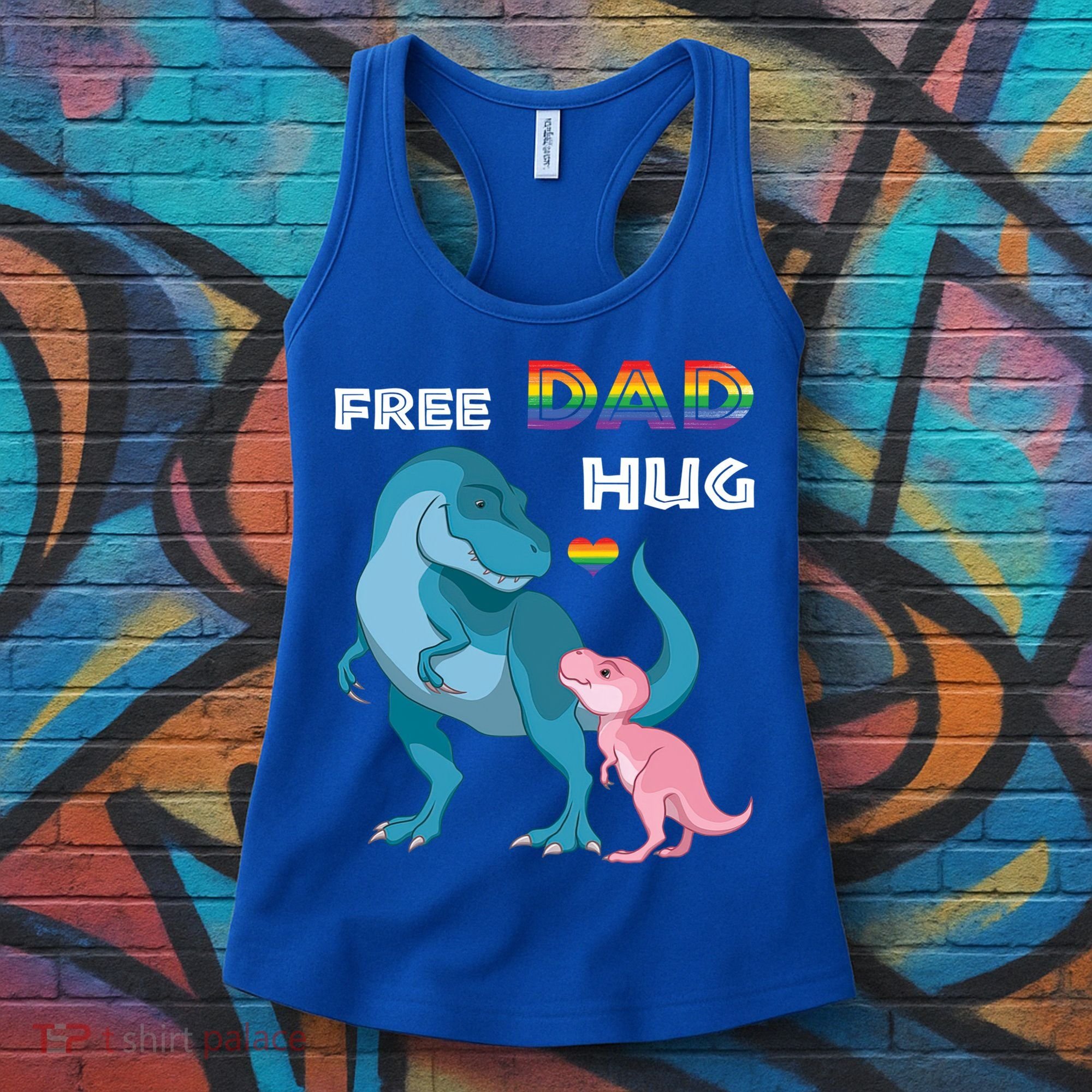 Free Dad Hugs Dinosaur Rainbow Lgbt Pride Month Fathers Day Gift Women's Tank Top