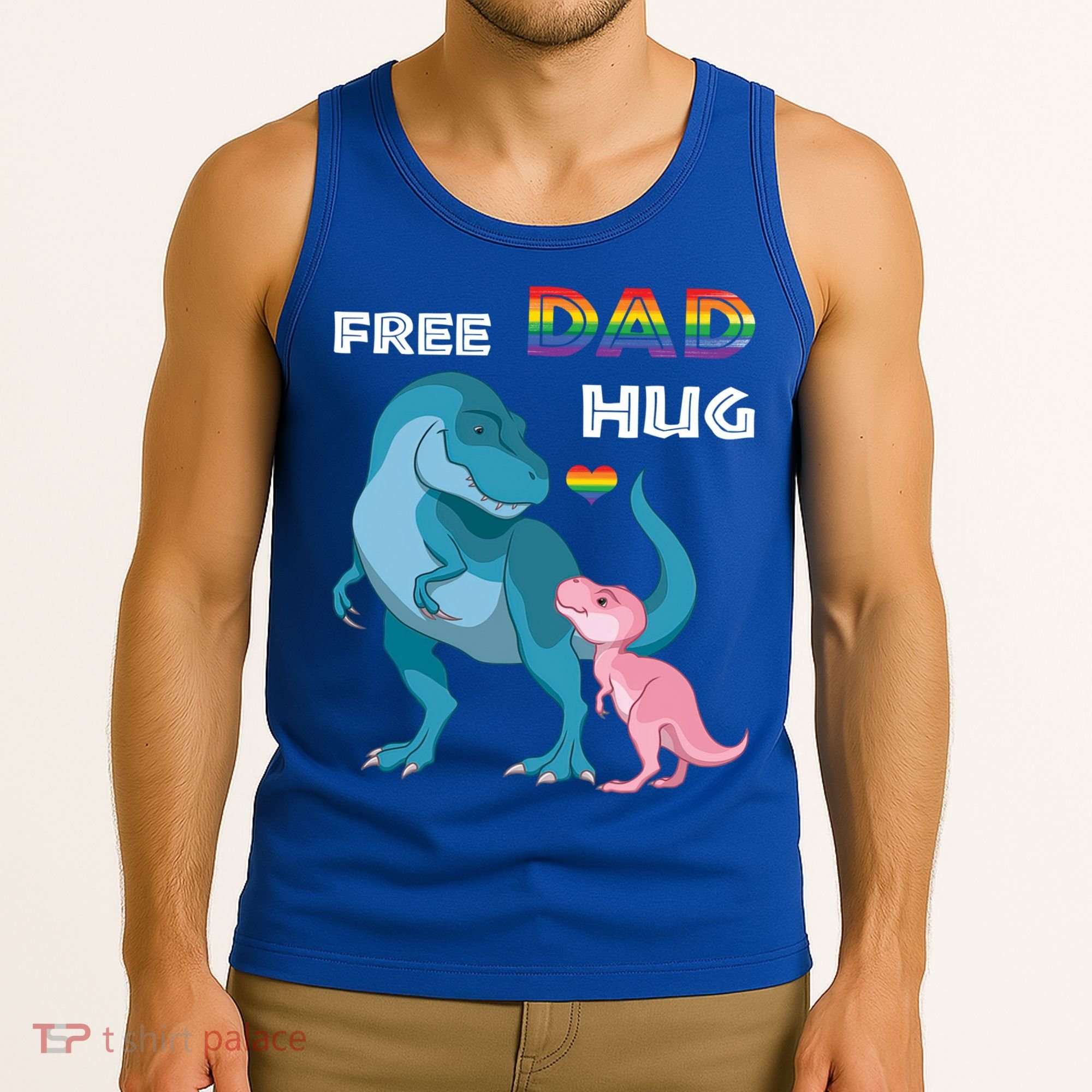 Free Dad Hugs Dinosaur Rainbow Lgbt Pride Month Fathers Day Gift Tank Top