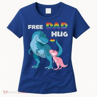 Free Dad Hugs Dinosaur Rainbow Lgbt Pride Month Fathers Day Gift Women's T-Shirt