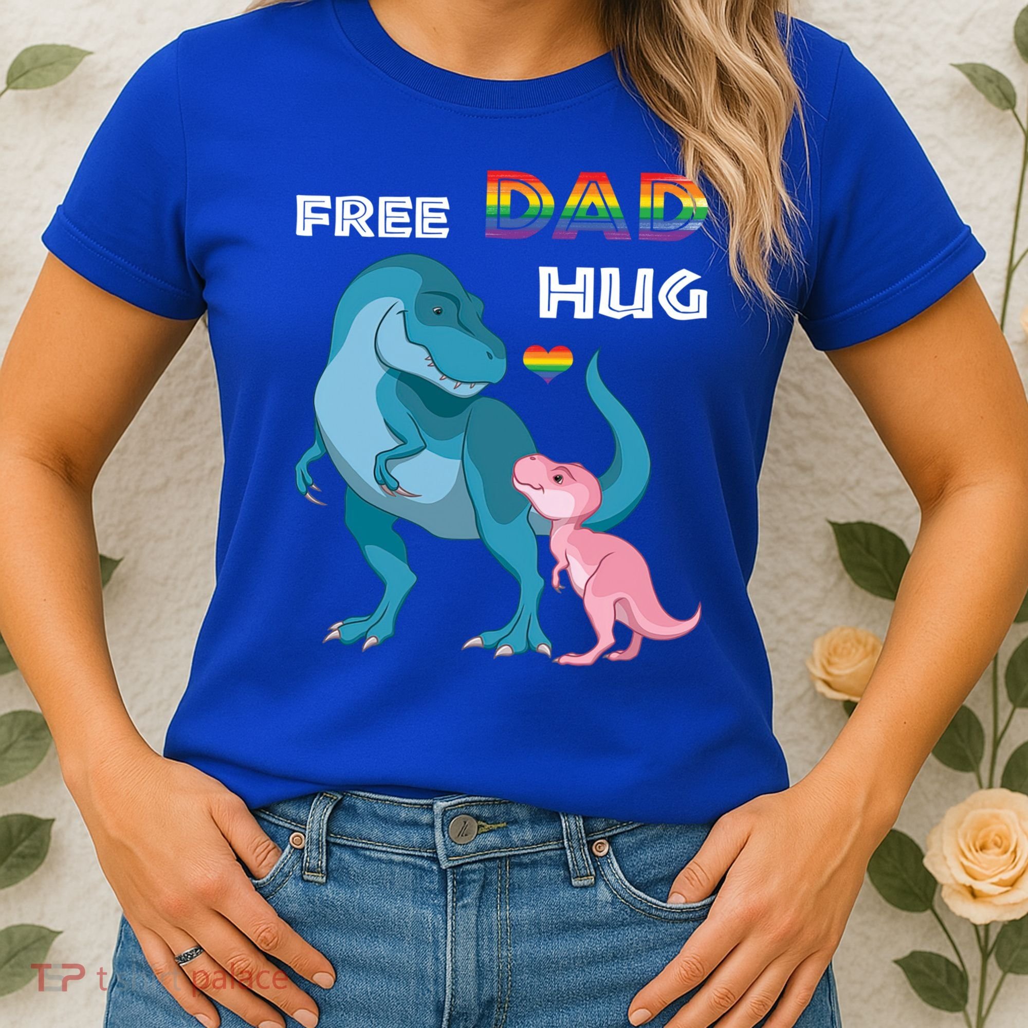 Free Dad Hugs Dinosaur Rainbow Lgbt Pride Month Fathers Day Gift Women's T-Shirt
