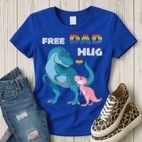 Free Dad Hugs Dinosaur Rainbow Lgbt Pride Month Fathers Day Gift Women's T-Shirt thumb 3
