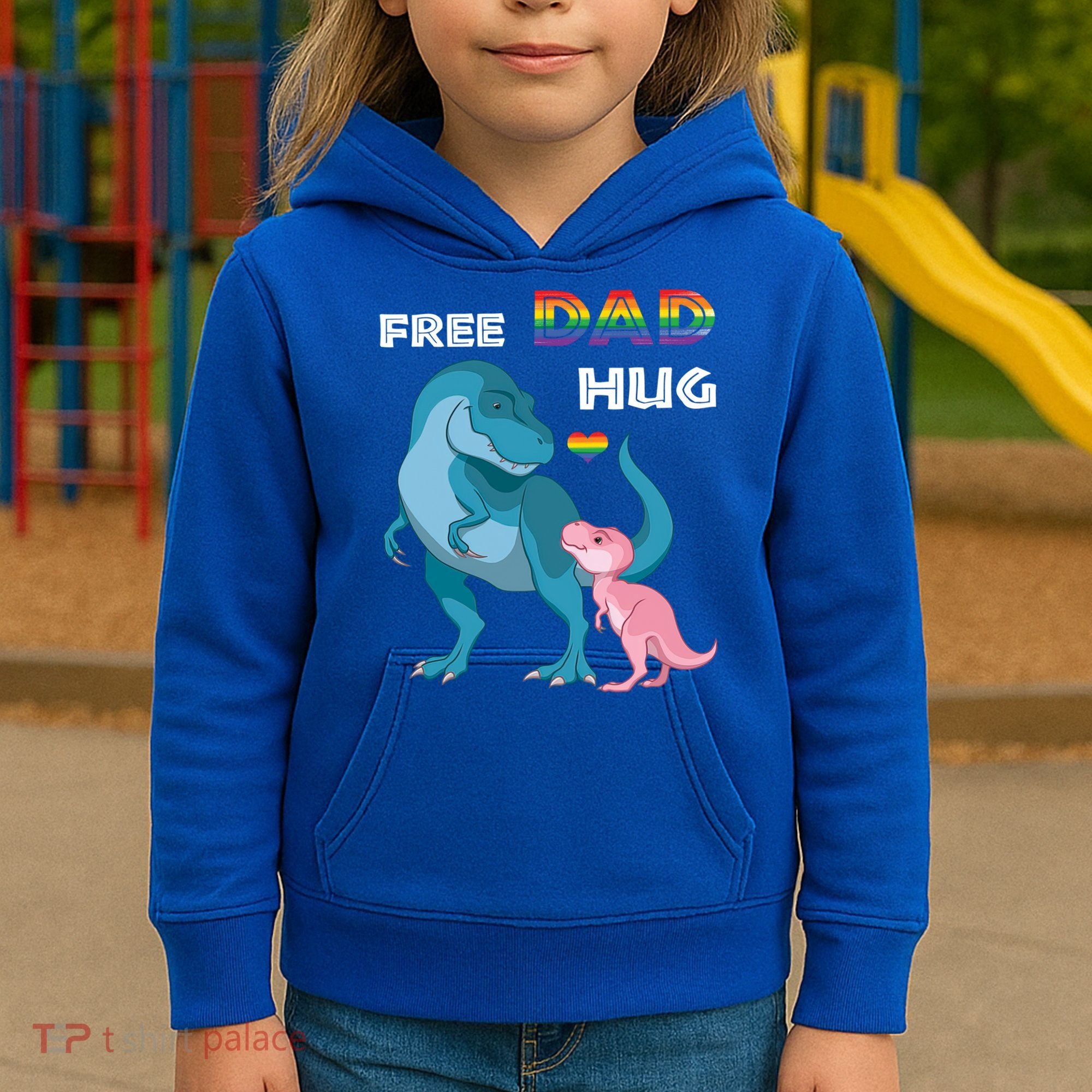 Free Dad Hugs Dinosaur Rainbow Lgbt Pride Month Fathers Day Gift Kids Hoodie