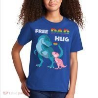 Free Dad Hugs Dinosaur Rainbow Lgbt Pride Month Fathers Day Gift Kids T-Shirt thumb 2