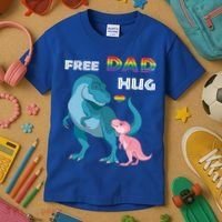 Free Dad Hugs Dinosaur Rainbow Lgbt Pride Month Fathers Day Gift Kids T-Shirt thumb 3
