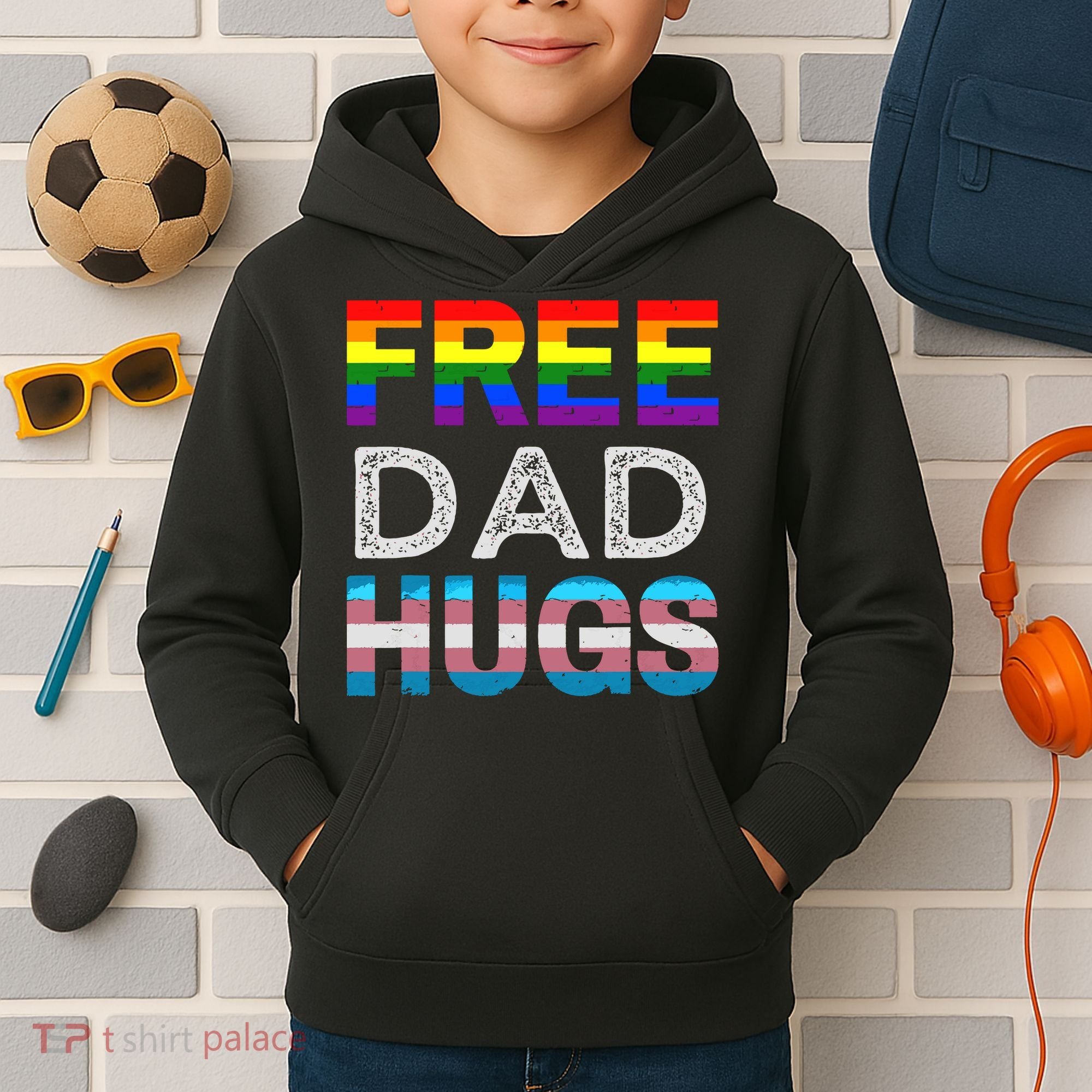 Free Dad Hugs Pride Month Proud Ally Kids Hoodie