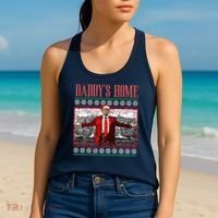Funny DaddyS Home Trump Ugly Christmas Sweater Xmas Pajamas Sweatshirt Women's Tank Top thumb 2
