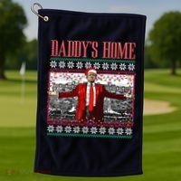 Funny DaddyS Home Trump Ugly Christmas Sweater Xmas Pajamas Sweatshirt Golf Towel thumb 1