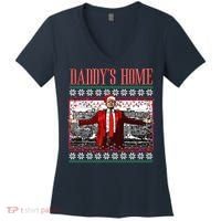 Funny DaddyS Home Trump Ugly Christmas Sweater Xmas Pajamas Sweatshirt Women's V-Neck T-Shirt thumb 0
