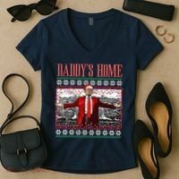 Funny DaddyS Home Trump Ugly Christmas Sweater Xmas Pajamas Sweatshirt Women's V-Neck T-Shirt thumb 2