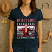 Funny DaddyS Home Trump Ugly Christmas Sweater Xmas Pajamas Sweatshirt Women's V-Neck T-Shirt thumb 3