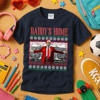 Funny DaddyS Home Trump Ugly Christmas Sweater Xmas Pajamas Sweatshirt Kids T-Shirt thumb 3