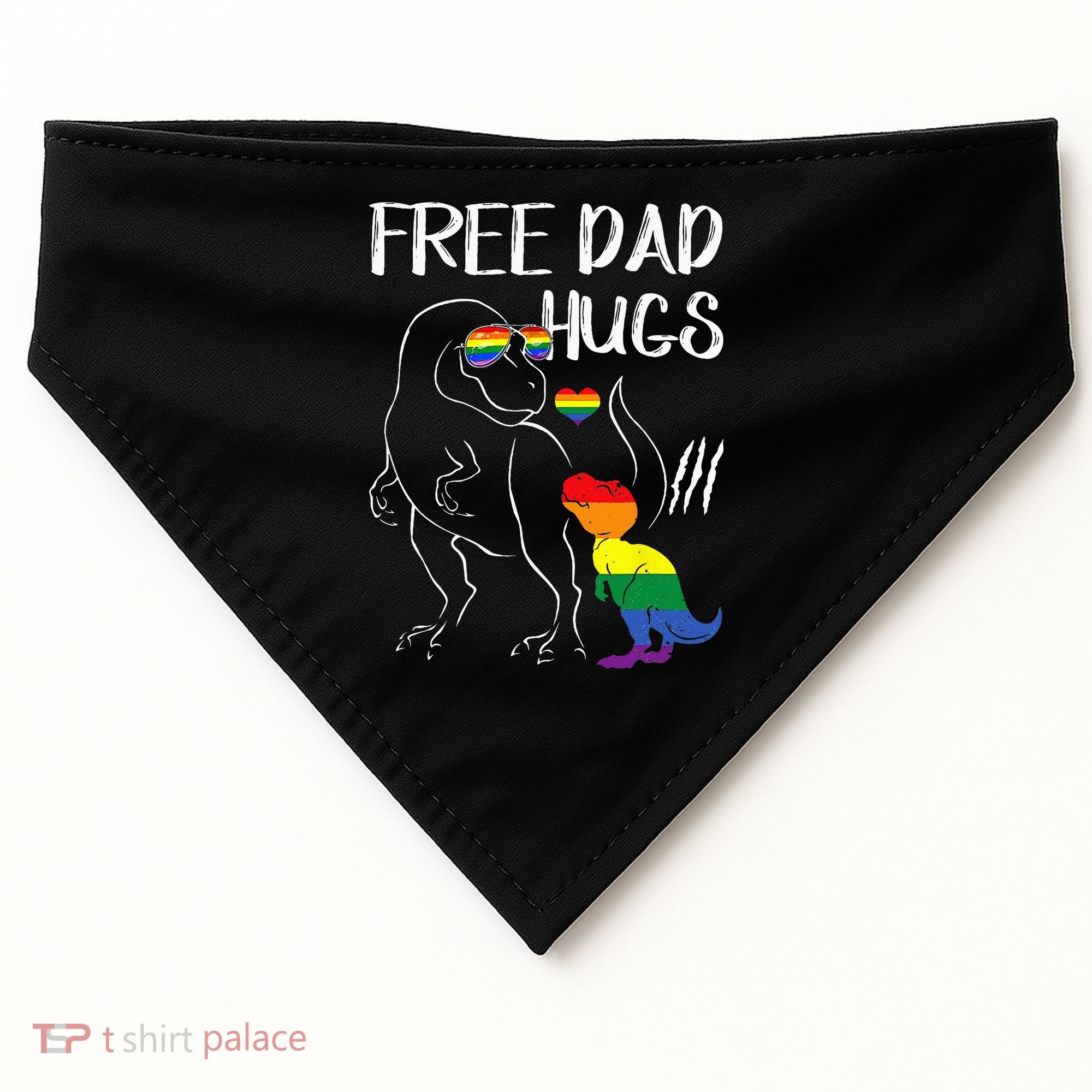 Free Dad Hugs LGBT Pride Dad Dinosaur Rex Proud Ally USA-Made Doggie Bandana