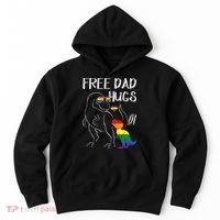 Free Dad Hugs LGBT Pride Dad Dinosaur Rex Proud Ally Hoodie thumb 0