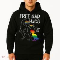 Free Dad Hugs LGBT Pride Dad Dinosaur Rex Proud Ally Hoodie thumb 2
