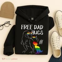 Free Dad Hugs LGBT Pride Dad Dinosaur Rex Proud Ally Hoodie thumb 4