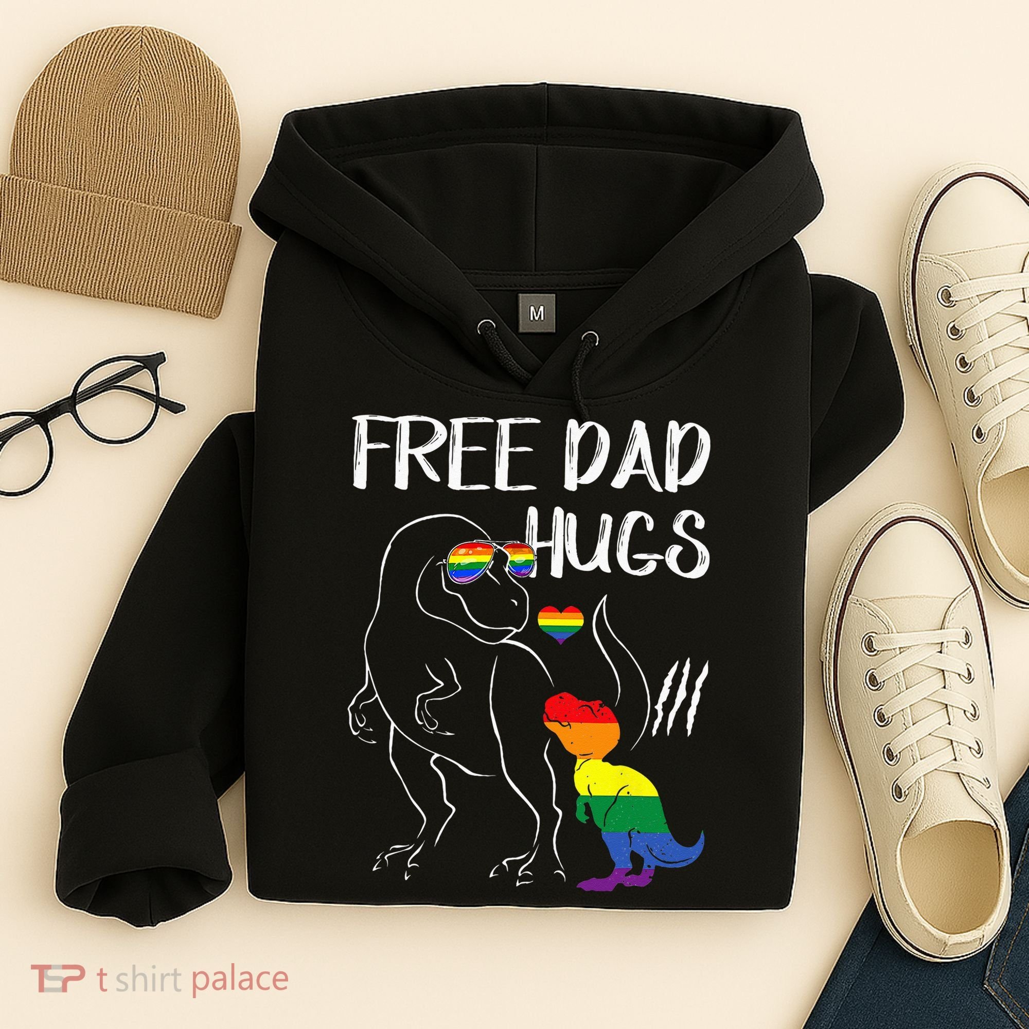 Free Dad Hugs LGBT Pride Dad Dinosaur Rex Proud Ally Hoodie