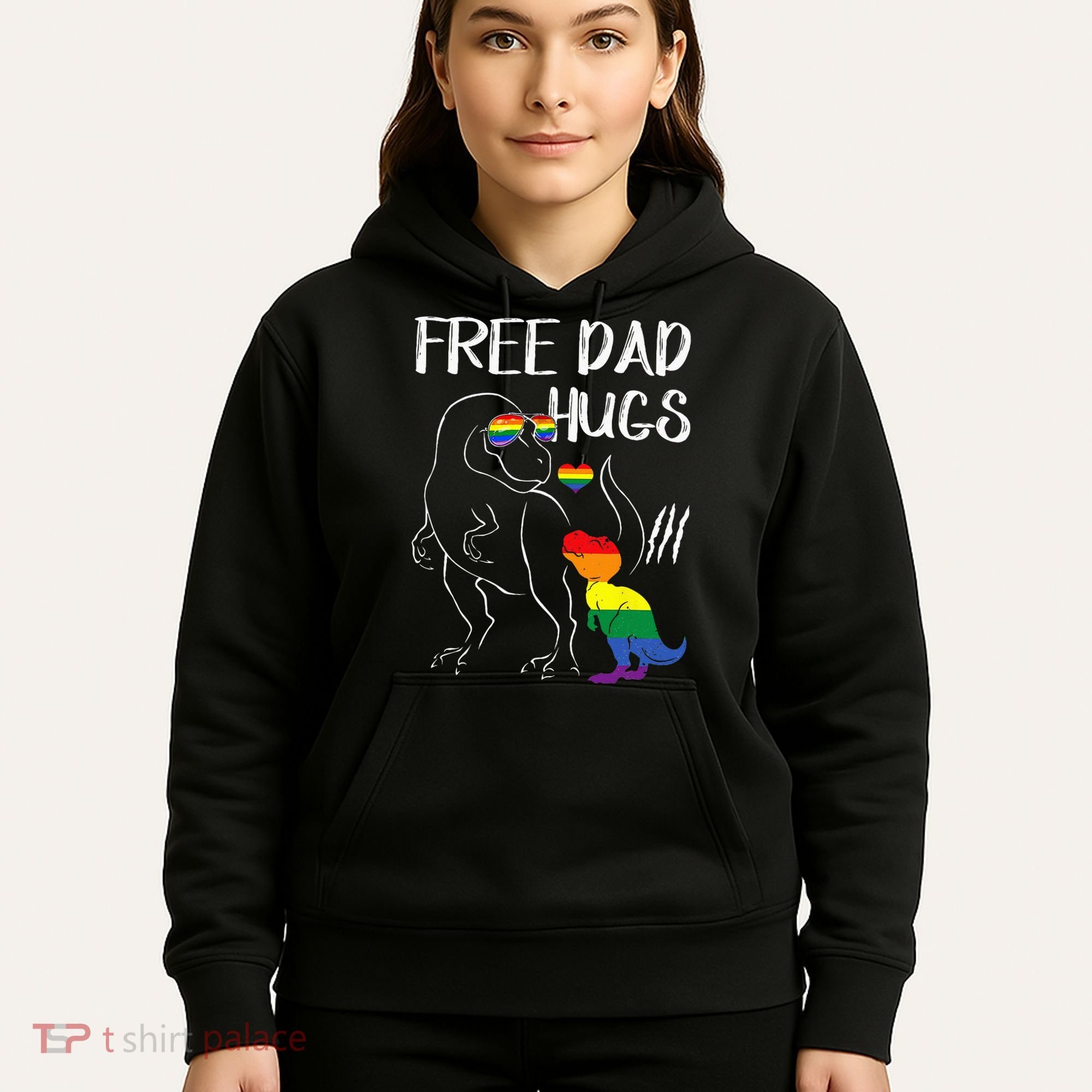 Free Dad Hugs LGBT Pride Dad Dinosaur Rex Proud Ally Hoodie