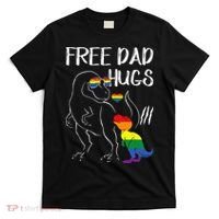 Free Dad Hugs LGBT Pride Dad Dinosaur Rex Proud Ally T-Shirt thumb 0