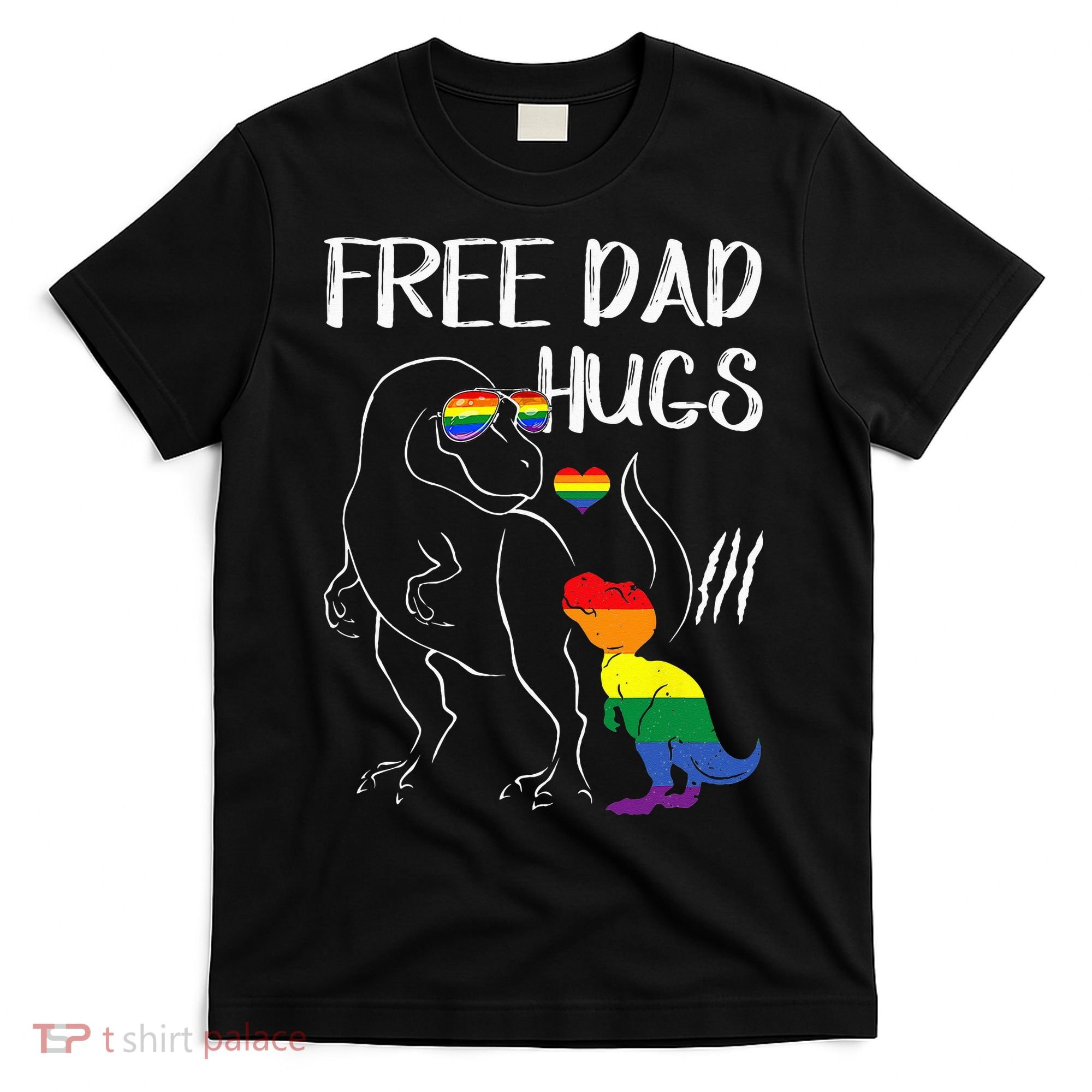 Free Dad Hugs LGBT Pride Dad Dinosaur Rex Proud Ally T-Shirt