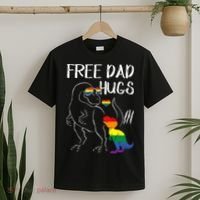 Free Dad Hugs LGBT Pride Dad Dinosaur Rex Proud Ally T-Shirt thumb 2
