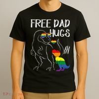 Free Dad Hugs LGBT Pride Dad Dinosaur Rex Proud Ally T-Shirt thumb 3