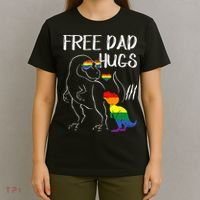 Free Dad Hugs LGBT Pride Dad Dinosaur Rex Proud Ally T-Shirt thumb 4