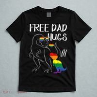 Free Dad Hugs LGBT Pride Dad Dinosaur Rex Proud Ally T-Shirt thumb 5
