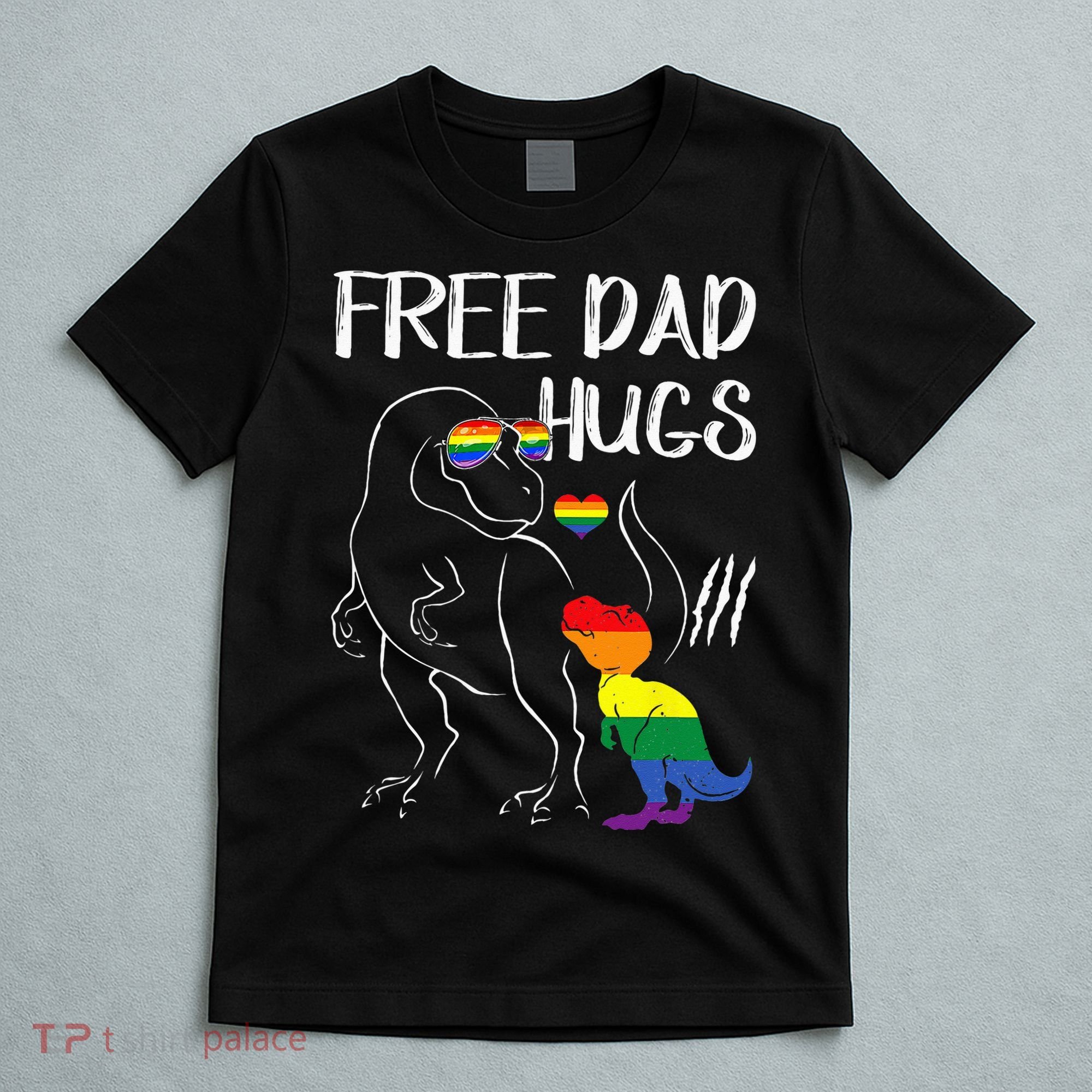 Free Dad Hugs LGBT Pride Dad Dinosaur Rex Proud Ally T-Shirt