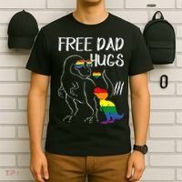 Free Dad Hugs LGBT Pride Dad Dinosaur Rex Proud Ally T-Shirt thumb 6