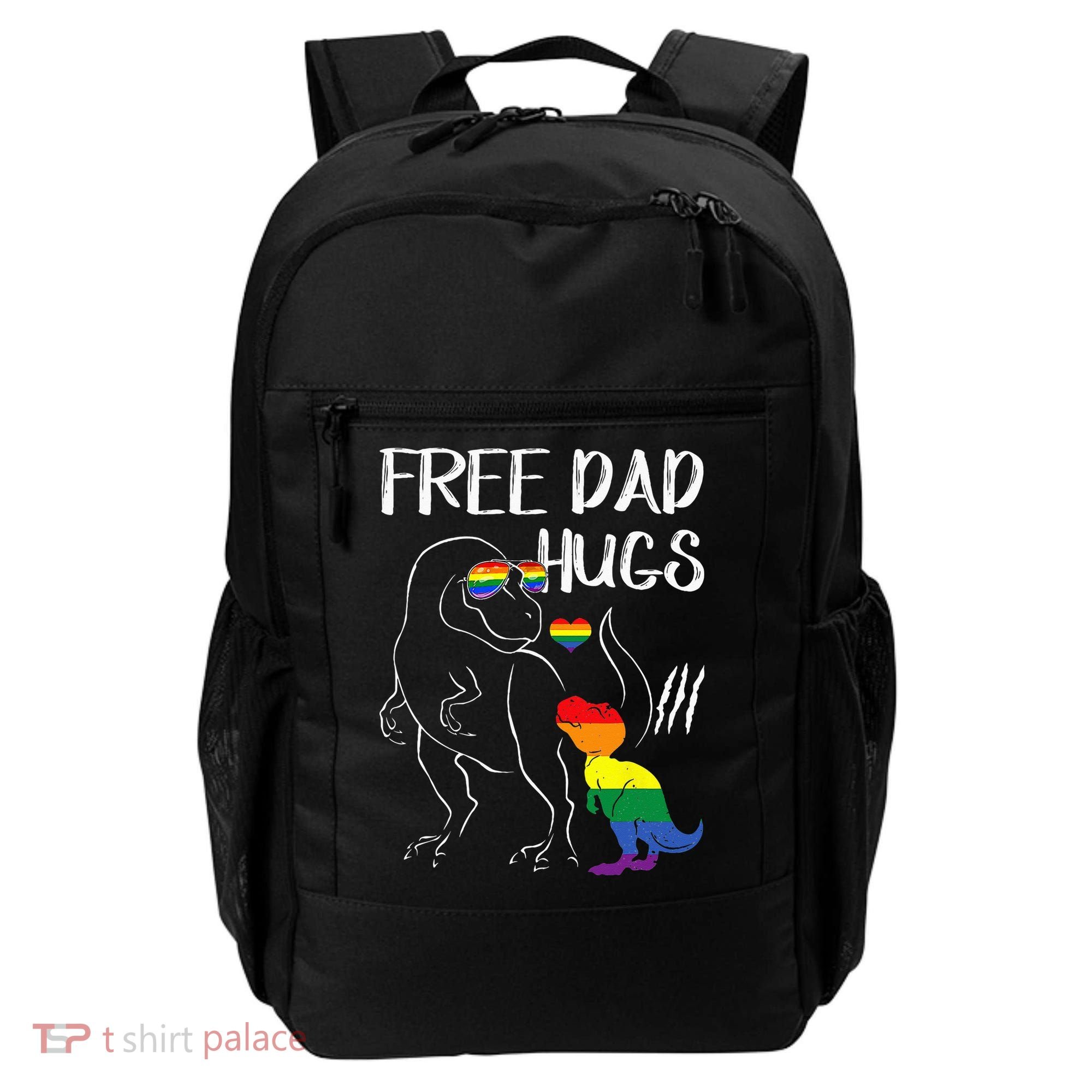 Free Dad Hugs LGBT Pride Dad Dinosaur Rex Proud Ally Backpack