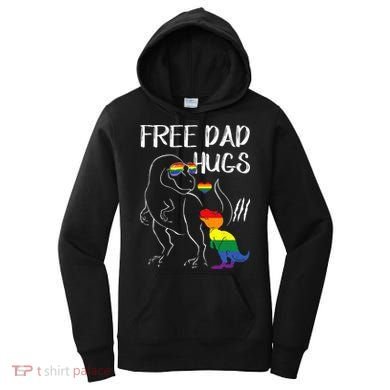 Free Dad Hugs LGBT Pride Dad Dinosaur Rex Proud Ally Women's Hoodie