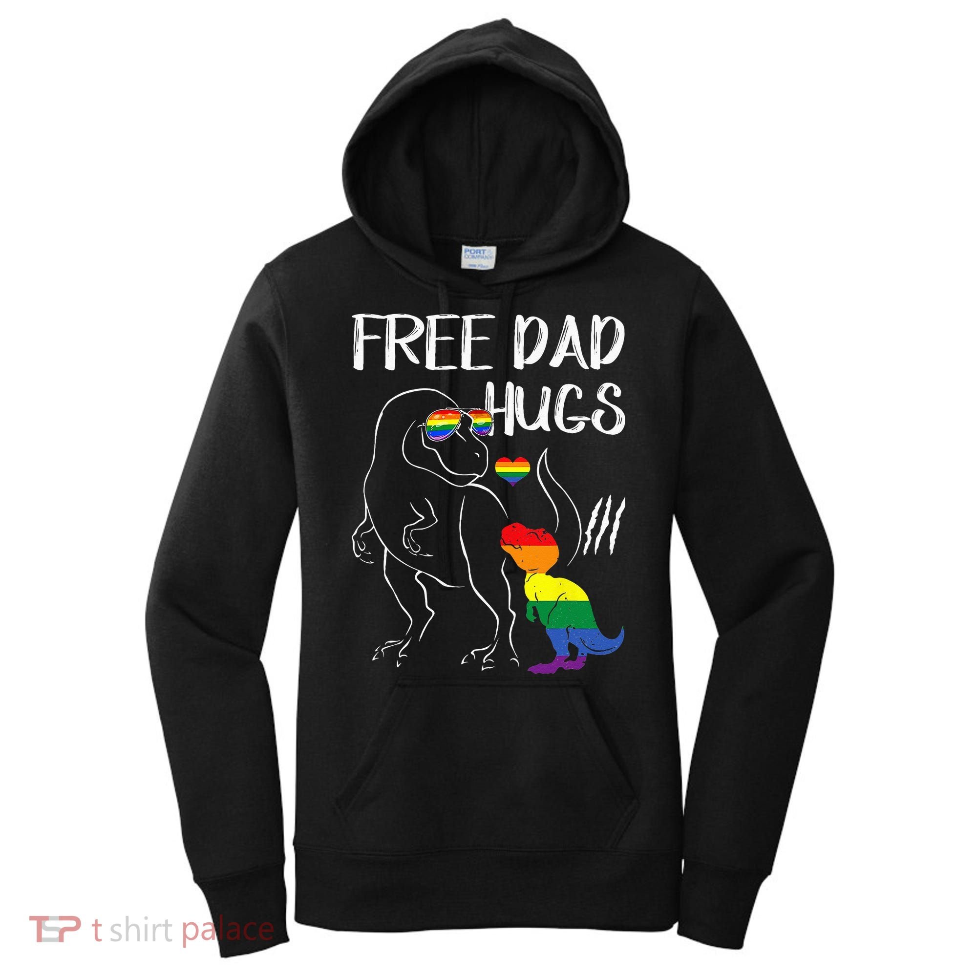 Free Dad Hugs LGBT Pride Dad Dinosaur Rex Proud Ally Women's Hoodie