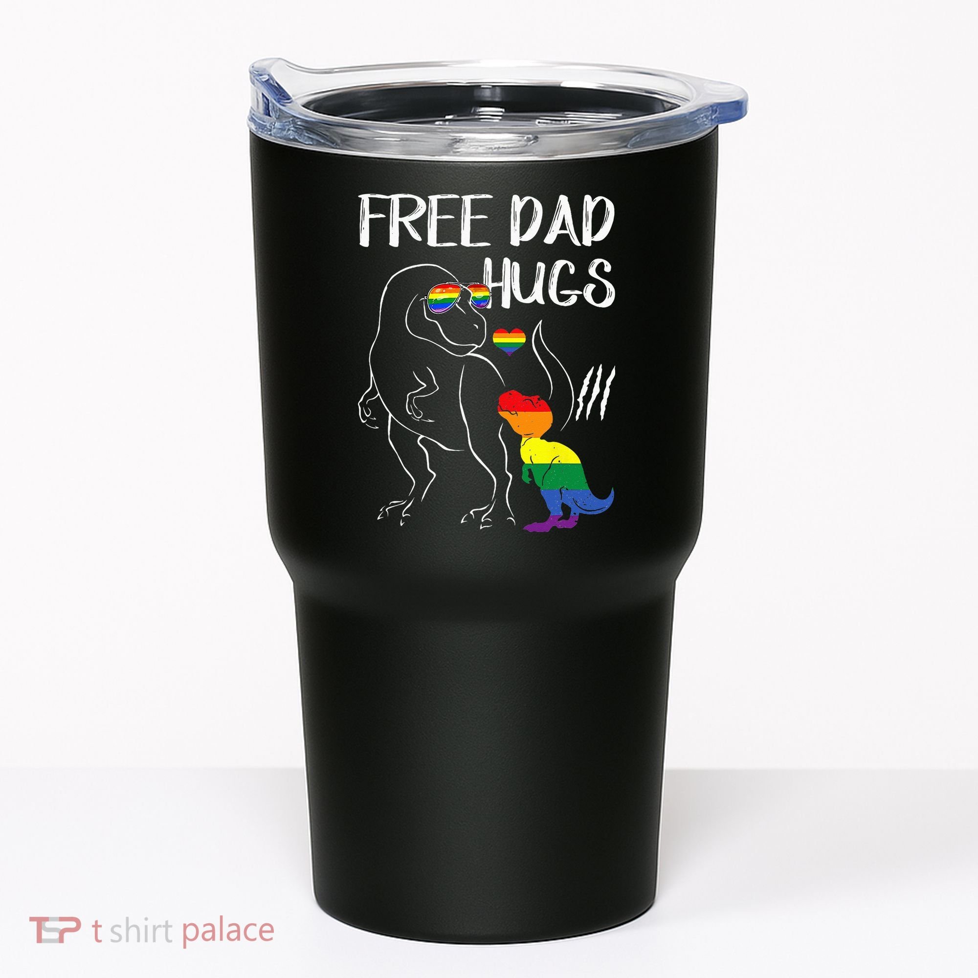 Free Dad Hugs LGBT Pride Dad Dinosaur Rex Proud Ally Tumbler