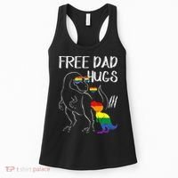 Free Dad Hugs LGBT Pride Dad Dinosaur Rex Proud Ally Women's Tank Top thumb 0