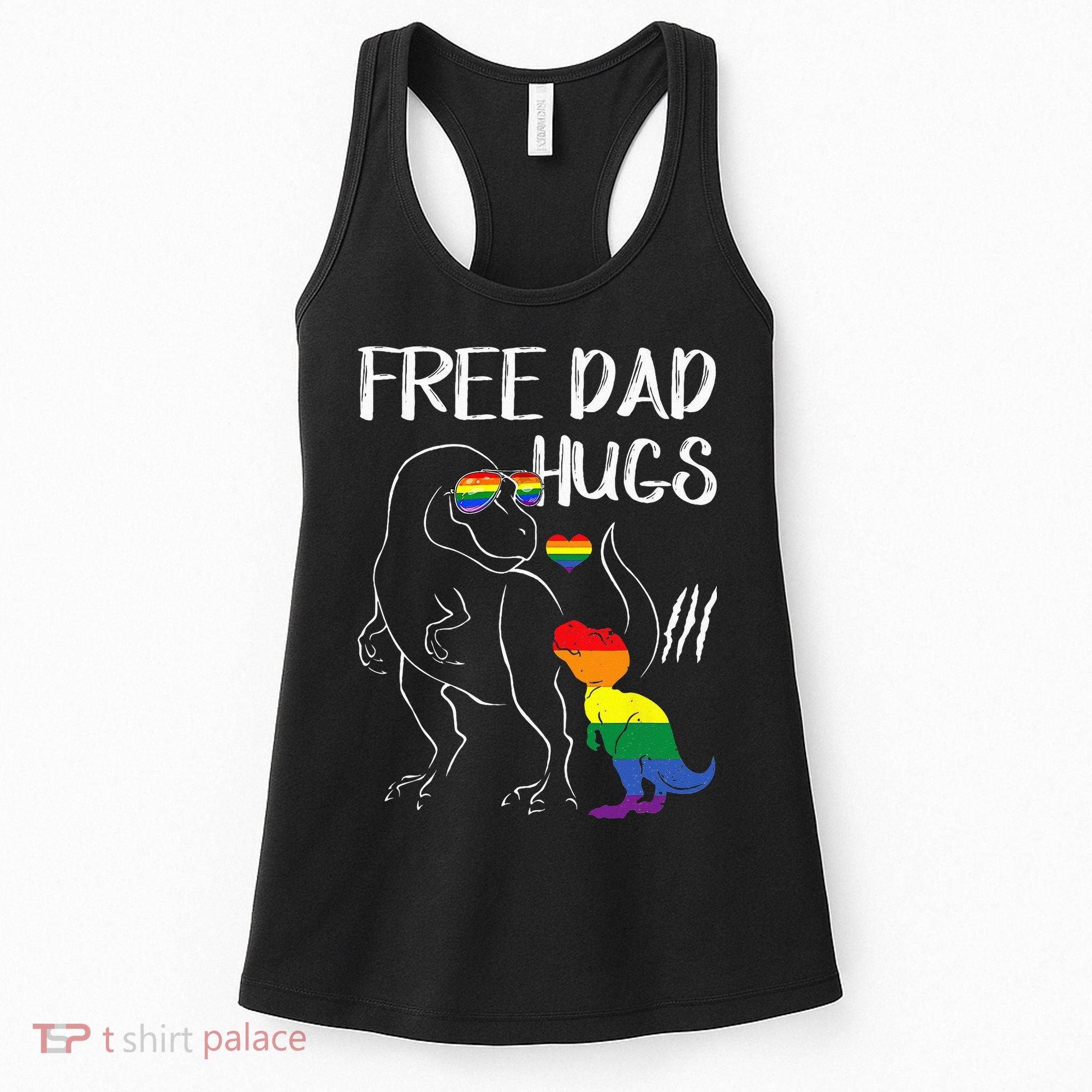 Free Dad Hugs LGBT Pride Dad Dinosaur Rex Proud Ally Women's Tank Top