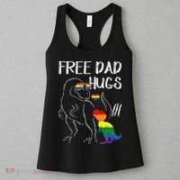 Free Dad Hugs LGBT Pride Dad Dinosaur Rex Proud Ally Women's Tank Top thumb 3