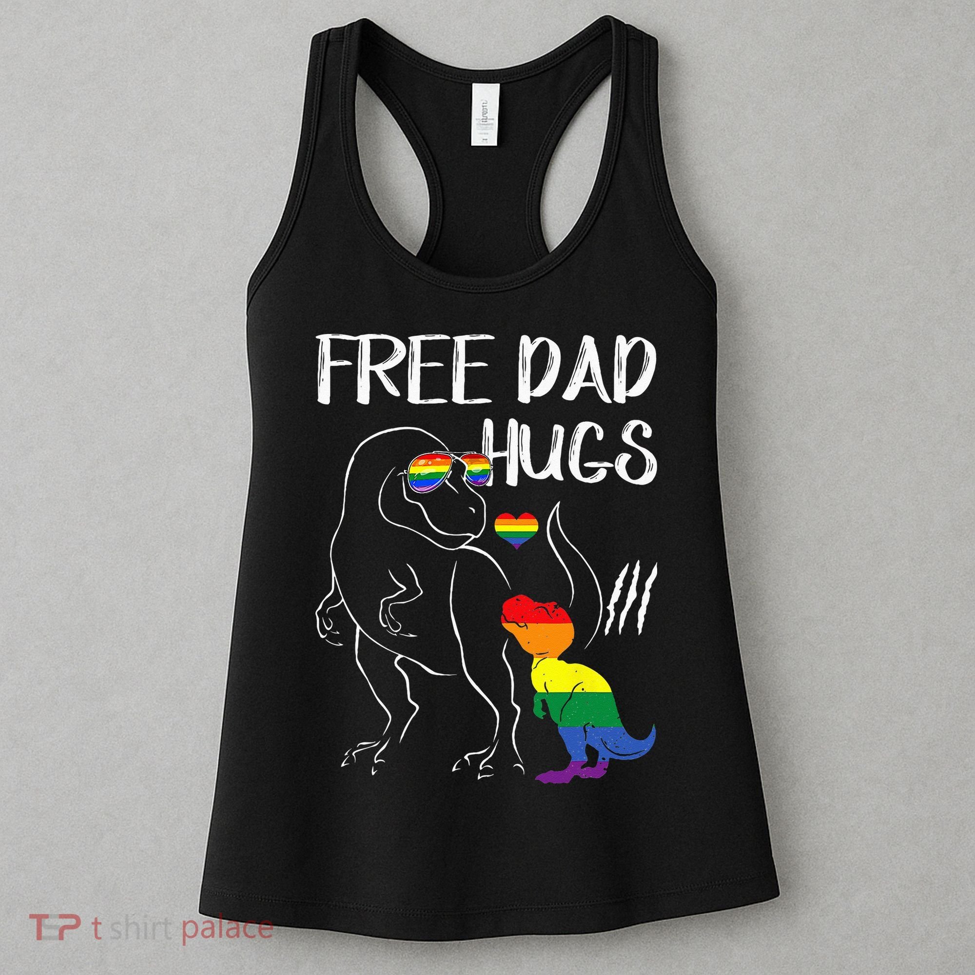 Free Dad Hugs LGBT Pride Dad Dinosaur Rex Proud Ally Women's Tank Top
