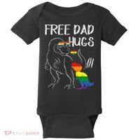 Free Dad Hugs LGBT Pride Dad Dinosaur Rex Proud Ally Baby Bodysuit thumb 0