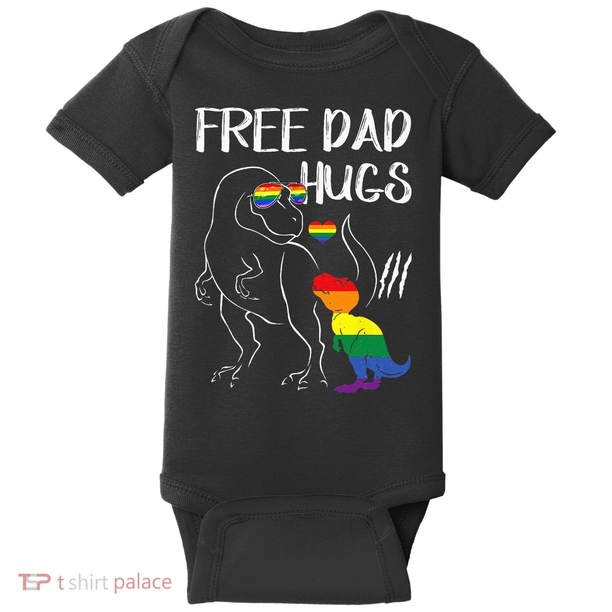 Free Dad Hugs LGBT Pride Dad Dinosaur Rex Proud Ally Baby Bodysuit