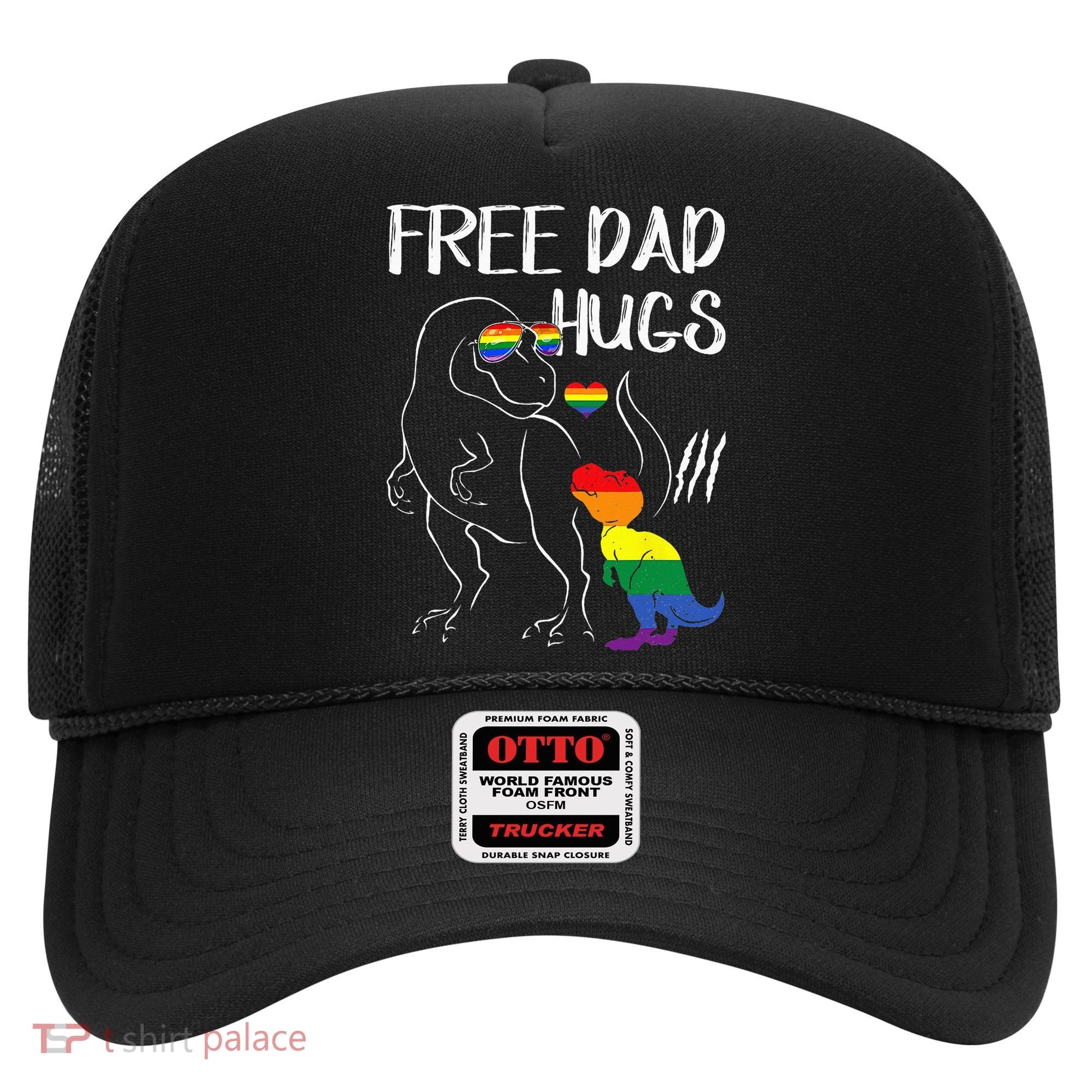 Free Dad Hugs LGBT Pride Dad Dinosaur Rex Proud Ally Hat