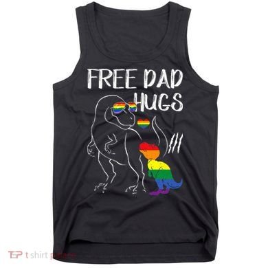 Free Dad Hugs LGBT Pride Dad Dinosaur Rex Proud Ally Tank Top