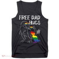 Free Dad Hugs LGBT Pride Dad Dinosaur Rex Proud Ally Tank Top thumb 0