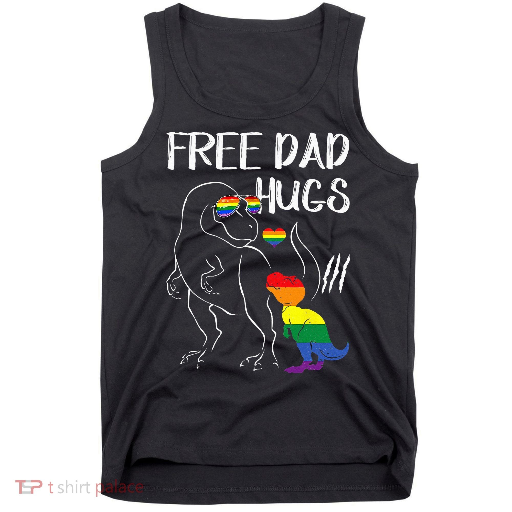 Free Dad Hugs LGBT Pride Dad Dinosaur Rex Proud Ally Tank Top
