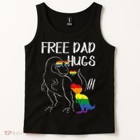 Free Dad Hugs LGBT Pride Dad Dinosaur Rex Proud Ally Tank Top thumb 2