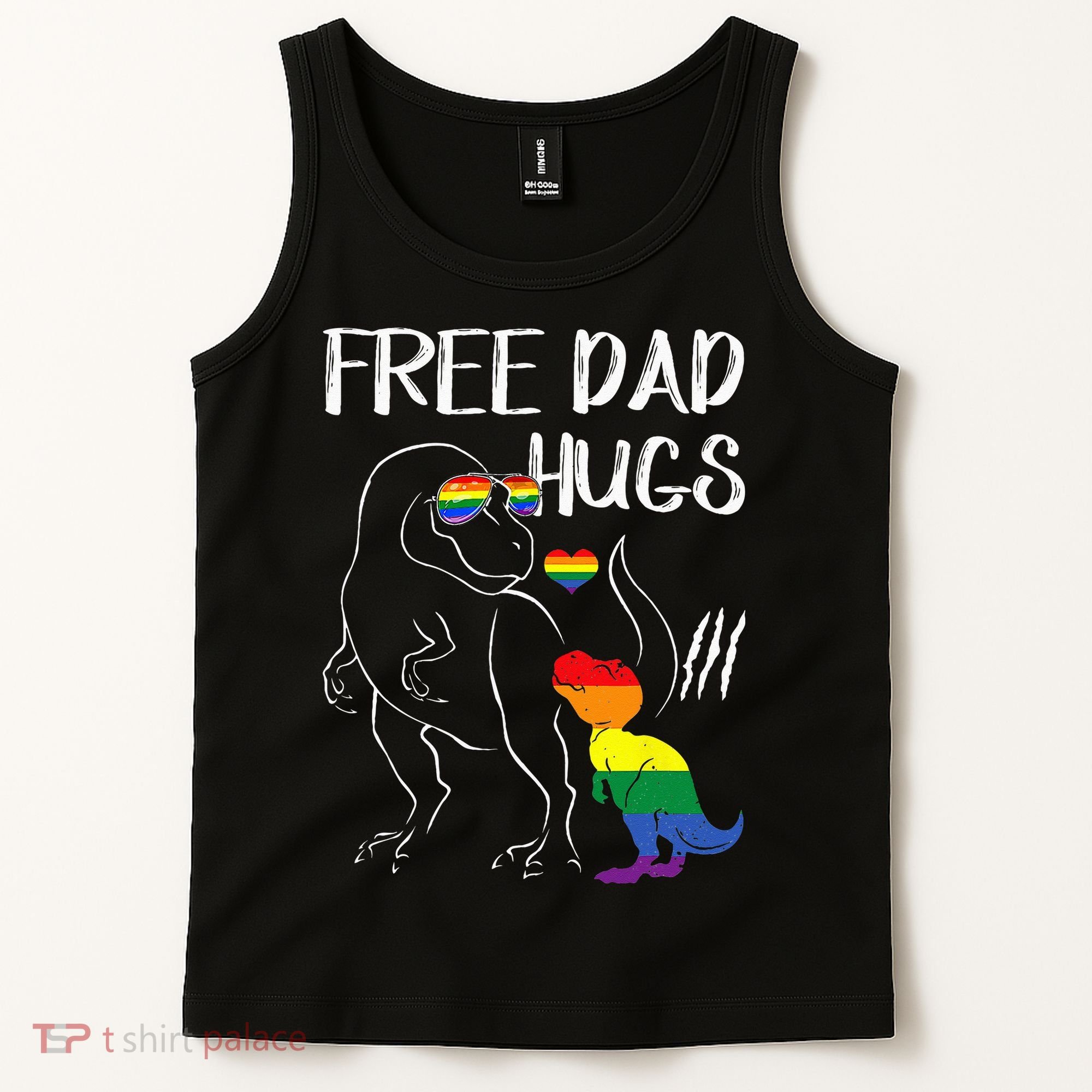 Free Dad Hugs LGBT Pride Dad Dinosaur Rex Proud Ally Tank Top