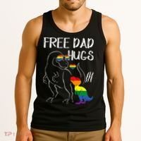 Free Dad Hugs LGBT Pride Dad Dinosaur Rex Proud Ally Tank Top thumb 3