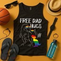 Free Dad Hugs LGBT Pride Dad Dinosaur Rex Proud Ally Tank Top thumb 4